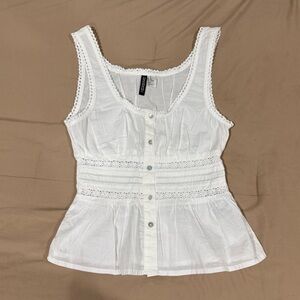 H&M White Cotton Lace-Trim Tank Top